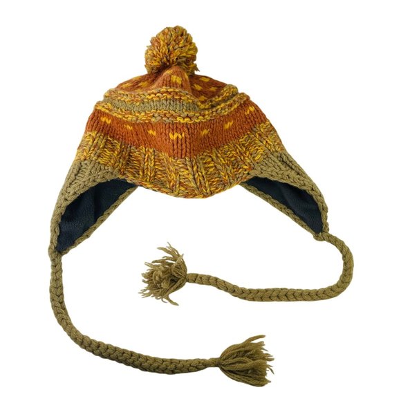 Seirus Lambswool Knit Hat W Pom Braided Tassel Orange Olive Green Adult or Teen - Picture 5 of 9